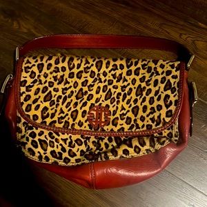 Vintage Antonio Melani leather and leopard  print purse